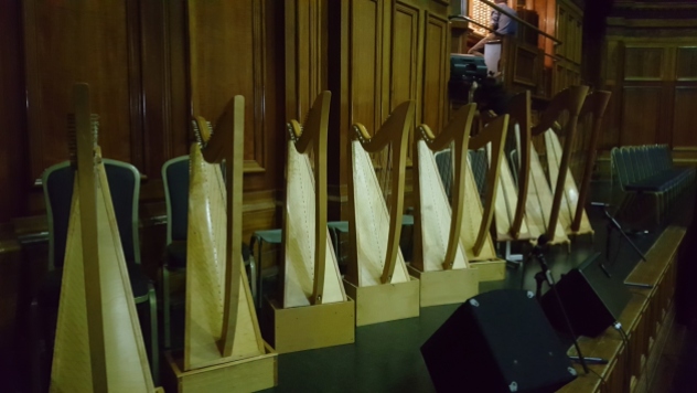 School harps lined up and ready for a big performance at the Melbourne Town Hall.